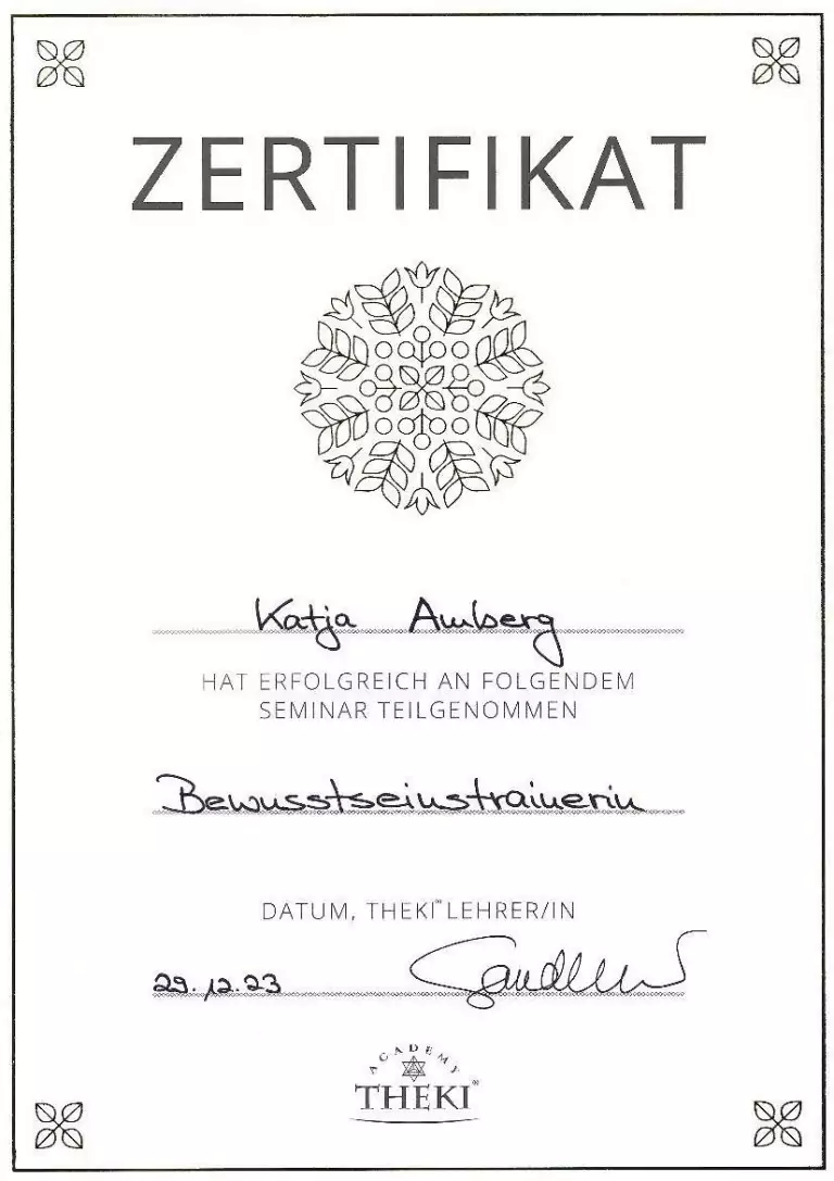Zertifikat Theki Bewusstseinstrainerin
